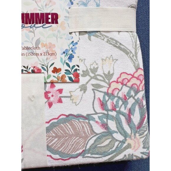 NWT Summer Love Tablecloth Blue Pink 60" x 84" 70% Cotton Mireille Designs - Picture 5 of 10